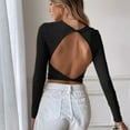 thumbnail image 4 of SWSMCLT Women's Sweater Knit Long Sleeve Crop Top Soft Backless Casual Crewneck Winter Cropped Top Ribbed Black Small, 4 of 4