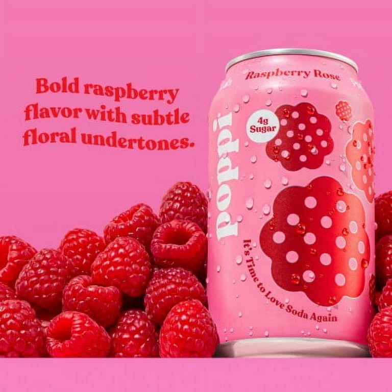 2X - Poppi Prebiotic Soda, Raspberry Rose, 12 fl oz Can-12 fl oz