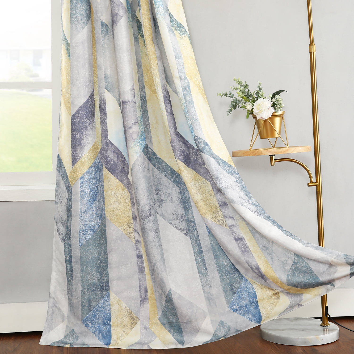 VOGOL 70% Blackout Curtains, Geometric Pattern Drapes for Kitchen, Grommet, 2 Panels, 52x96inch, Yellow