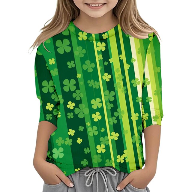TZEWGL T-Shirts For Infnat Versatile Graphic Print Round Neck 3/4 Quarter Sleeve Top For Toddlers size 5-6T