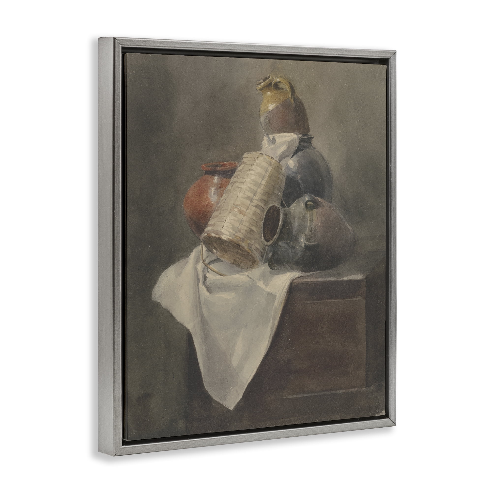 Stupell Industries Muted Vases Still Life History & Language Painting Gray Floater Framed Canvas Art Print Wall Art, 25 x 31