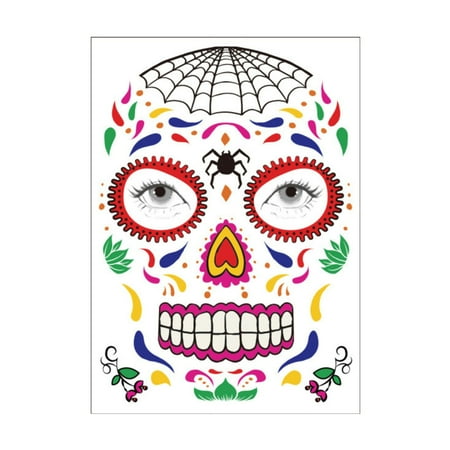 Temporary Face Makeup Stickers Day Of The Dead Sugar Flower Black Internet Red Rose Full Face Stickers Home Party Supplies