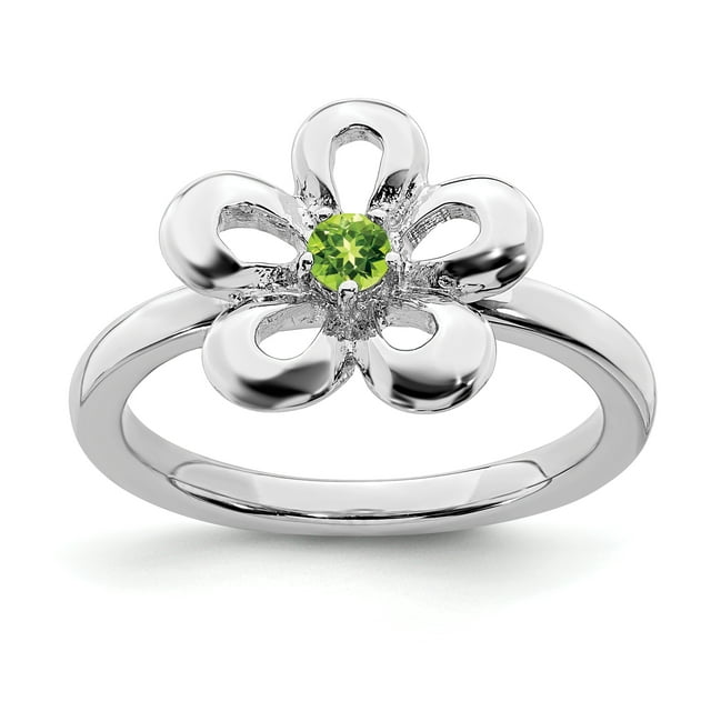 925 Sterling Silver Peridot Flower Stackable Ring Stone Leaf Birthstone August Gemstone