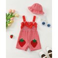 thumbnail image 2 of KIMI BEAR Newborn Baby Girls Jumpsuit 6-12 Months Summer Clothing Sleeveless Bows Ruched Strawberry Print Overall Shorts Button Bottom Cute Halter One-piece Suspenders with Hat Pink, 2 of 8