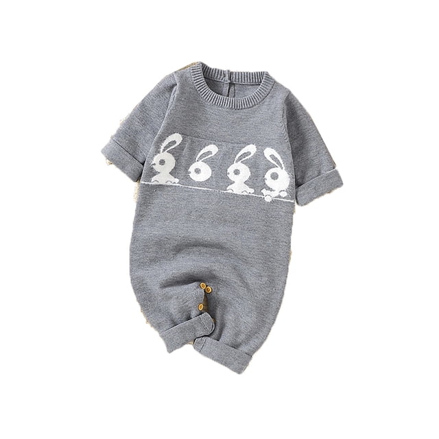 MIASHUI Mignon Imprimé de Lapin Printemps Automne Confortable Adorable à Thème Lapin Combinaison pour Garçons Combinaison Douce Pièce Tenue Quotidien Décontractée Ludique Tout-Petit Gris,9-12 Mois