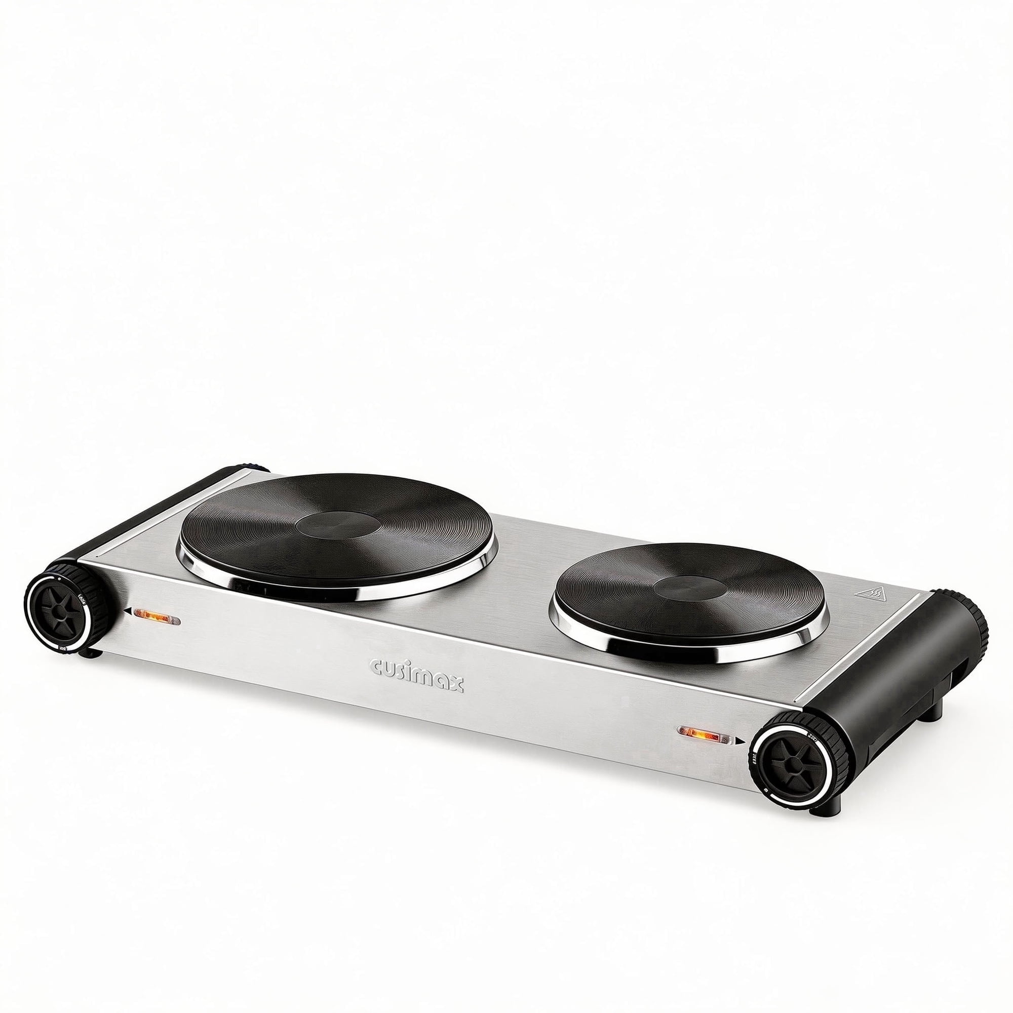 CUSIMAX 1800W Double Burner Hot Plate,Walmart Exclusive Portable Countertop Cast-Iron Stove with Concealed Handle, Independent Heat Controls & Easy-Clean Black Stainless Design