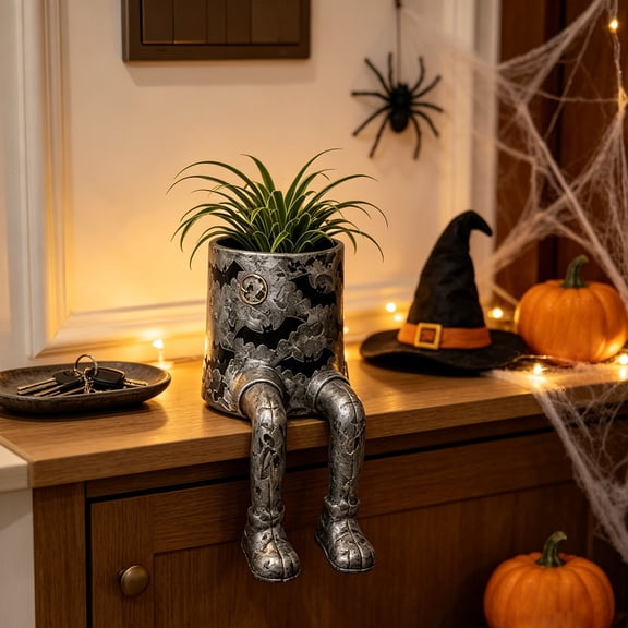 Dalxymotic Halloween Leg Planter, Resin Sitting Pot Decorative, Whimsical Multi-Purpose Storage, Indoor Outdoor Halloween Decorations Spooky Accent for Shelf, Home
