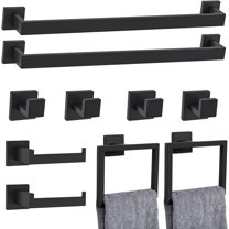 10-Piece Matte Black Bathroom Hardware Set Towel Bar Set for Bathroom Include 24 inch Towel Bar Towel Ring TP Holder Coat Hooks Stainless Steel Wall Mounted Towel Holder Set