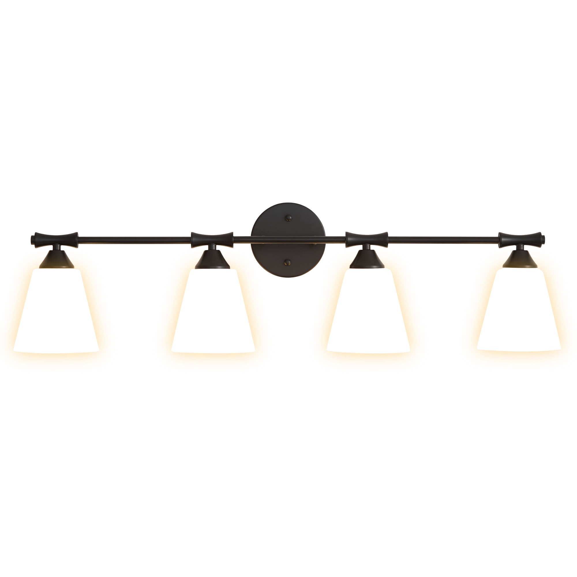 Deyidn Black 4-Light Modern Bathroom Vanity Light - 33.86-Inch Dimmable Bathroom Light Fixture with Milky White Glass Shades for Mirror Lighting