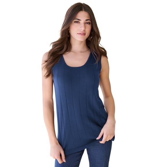 Roaman's Women's Plus Size Drop Needle Tank Lightweight Sweater Knit