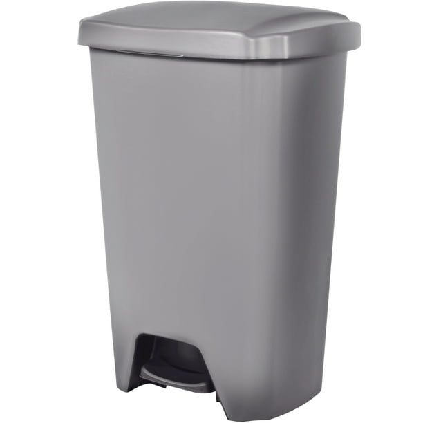 Hefty 12.1 gal. Step On Plastic Trash Can, Gray