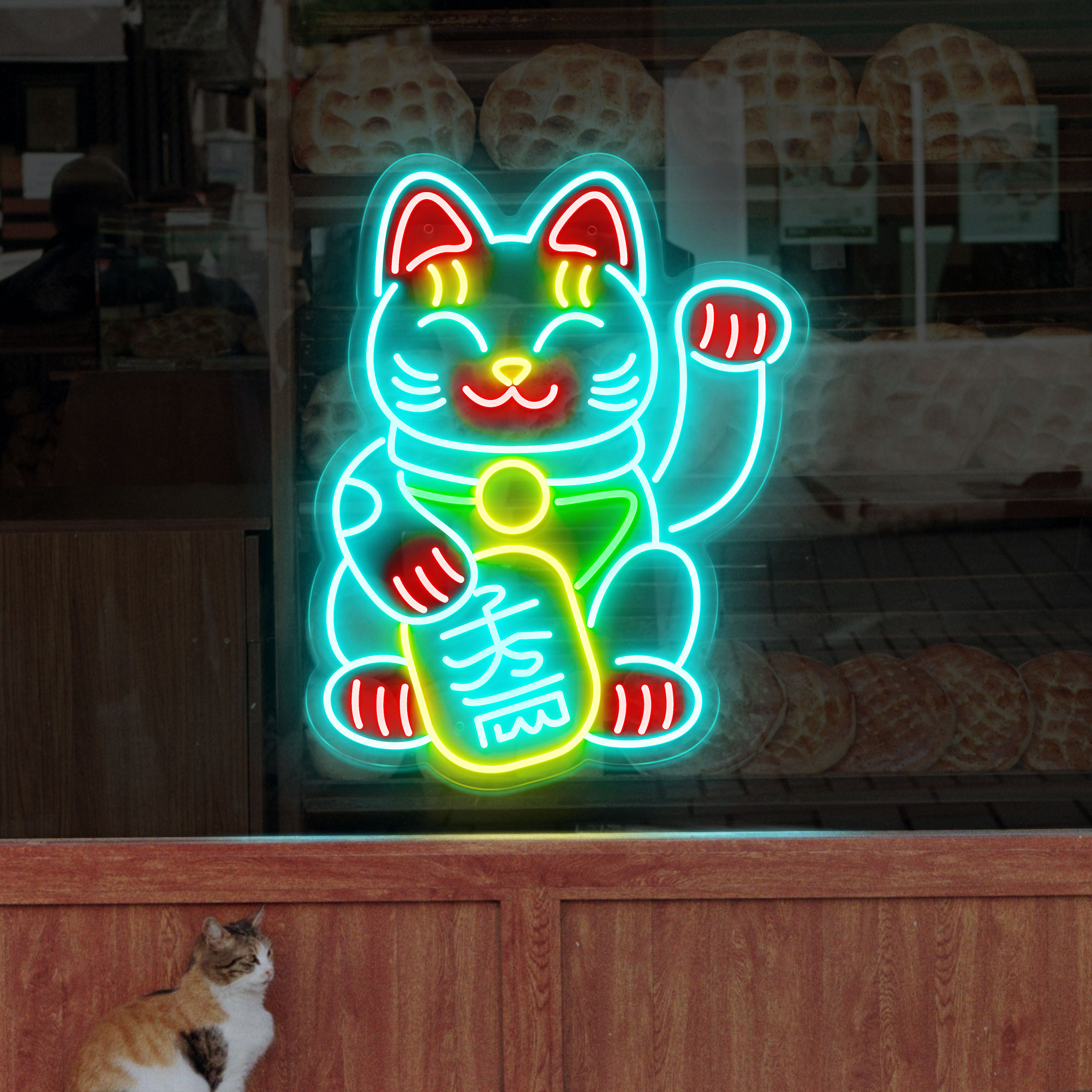 Lucky Cat Neon Sign – Japanese Fortune Cat LED Light for Shop Window Display, Restaurant Decor, Bar Sign, Good Luck Business Gift