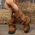 thumbnail image 5 of Women's Slouchy Mid Calf Boots Faux Suede Buckle Side Zipper Platform Lug Sole Retro Casual Combat Boots, 5 of 10