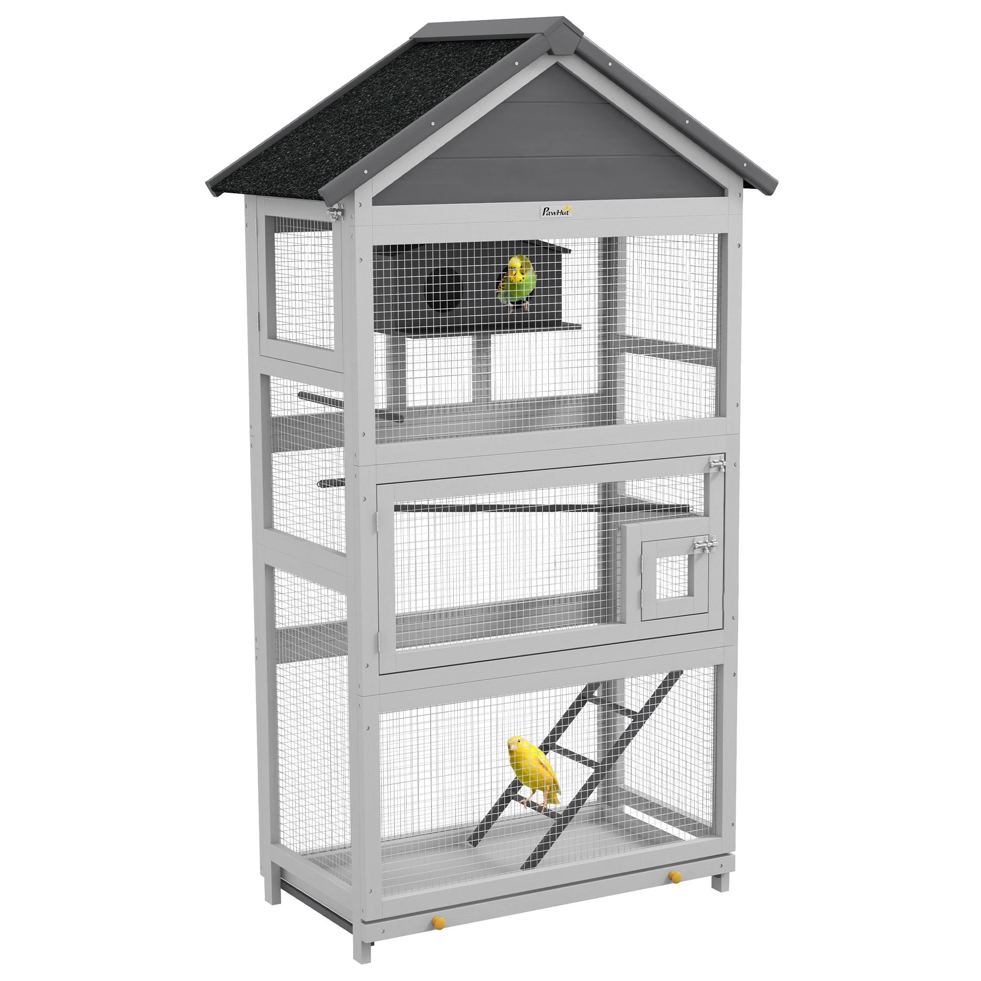 Wooden Bird Cage, with Stand, for Finches, Parakeets, Small birds - Grey