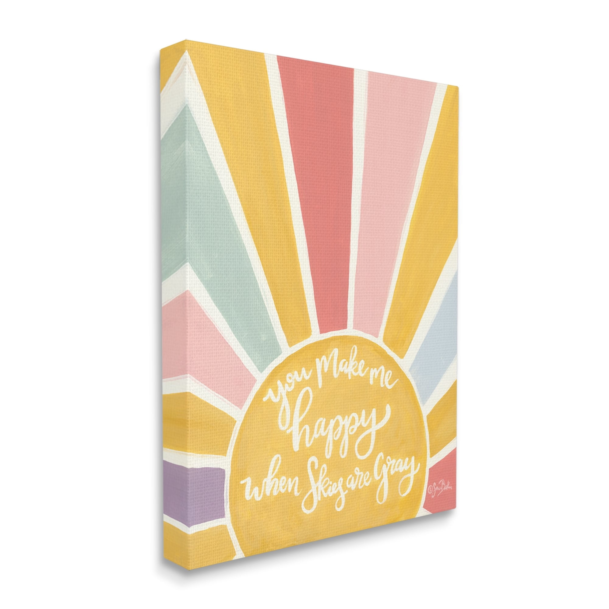 Stupell Industries You Make Me Happy Yellow Striped Sunshine Calligraphy Canvas Wall Art, 16 x 20, Design by Sara Baker