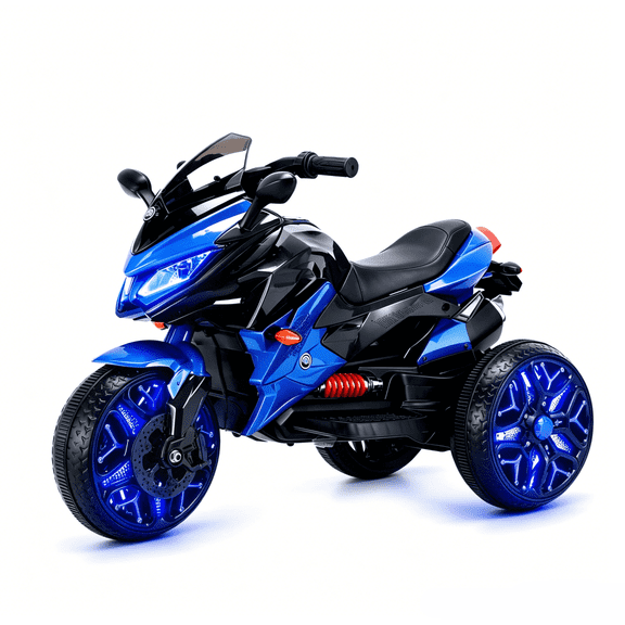 12V Kids Ride On Motorcycle Electric Battery Powered 3-Wheel Motorcycle for Kids, twist-grip throttle, Music & Wireless Connection, Luminous Wheels, PU Seat,Premium Glossy Paint Finish, 66LB Capacity
