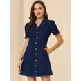 thumbnail image 3 of INSPIRE CHIC Women's Solid Color Turn Down Collar Fit & Flare Denim Dress, 3 of 6