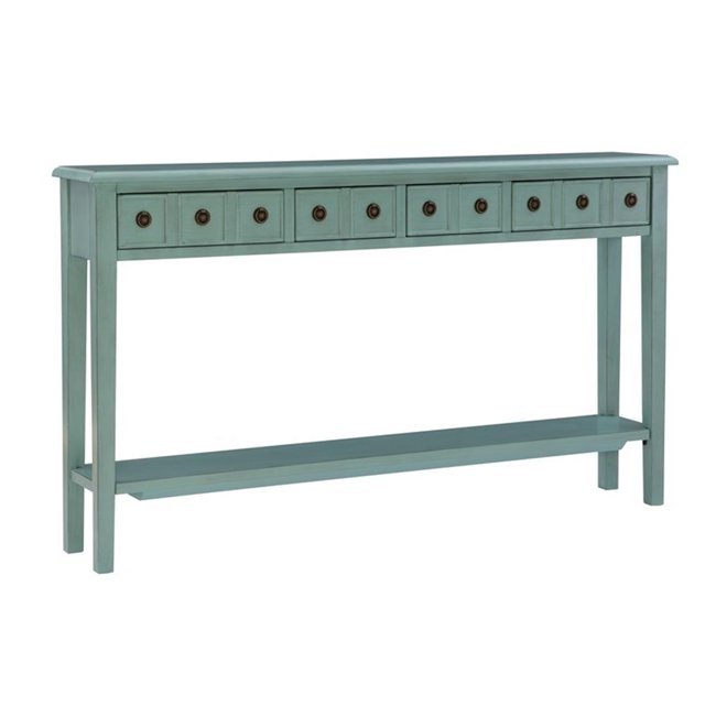 Pemberly Row Table Console Transitionnel en Bois, Bleu Sarcelle