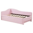 thumbnail image 6 of Elegant Twin Upholstered L-Shaped Daybed with Pop-Up Trundle, Pink Linen, Versatile Living Room/Guest Room Furniture, No Box Spring Needed, 6 of 21