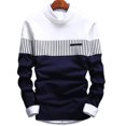 thumbnail image 2 of Setben Fashion Men Color Block Patchwork O Neck Long Sleeve Knitted Sweater Top Blouse,Navy Blue XL, 2 of 10