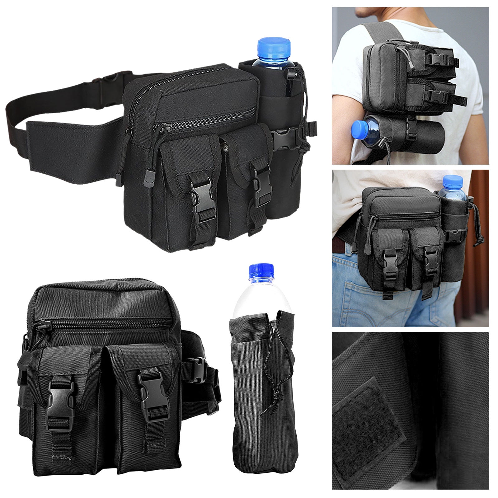 TSV Black Hiking Camping Waist Bag, Multifunctional Tactical Waist Pack