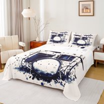 Homewish Child Watercolor Drum Twin Sheet Sets, Modern Music Twin Fitted Sheet, Cartoon Musical Instruments Flat Sheet, Luxury Bedroom Decor, 3-Piece