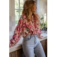 thumbnail image 3 of Women's Red Floral Print Ruffled Stitch Loose Fit Shirt - [ZhiHiMeRi] | (US 12-14)L, 3 of 12
