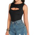 thumbnail image 3 of HAHADAXA T-Shirt à Découpes pour Femme Sans Manches à Manches Longues Justaucorps à Manches Courtes Combinaisons, un Sans Manches Noir, Grand, 3 of 5