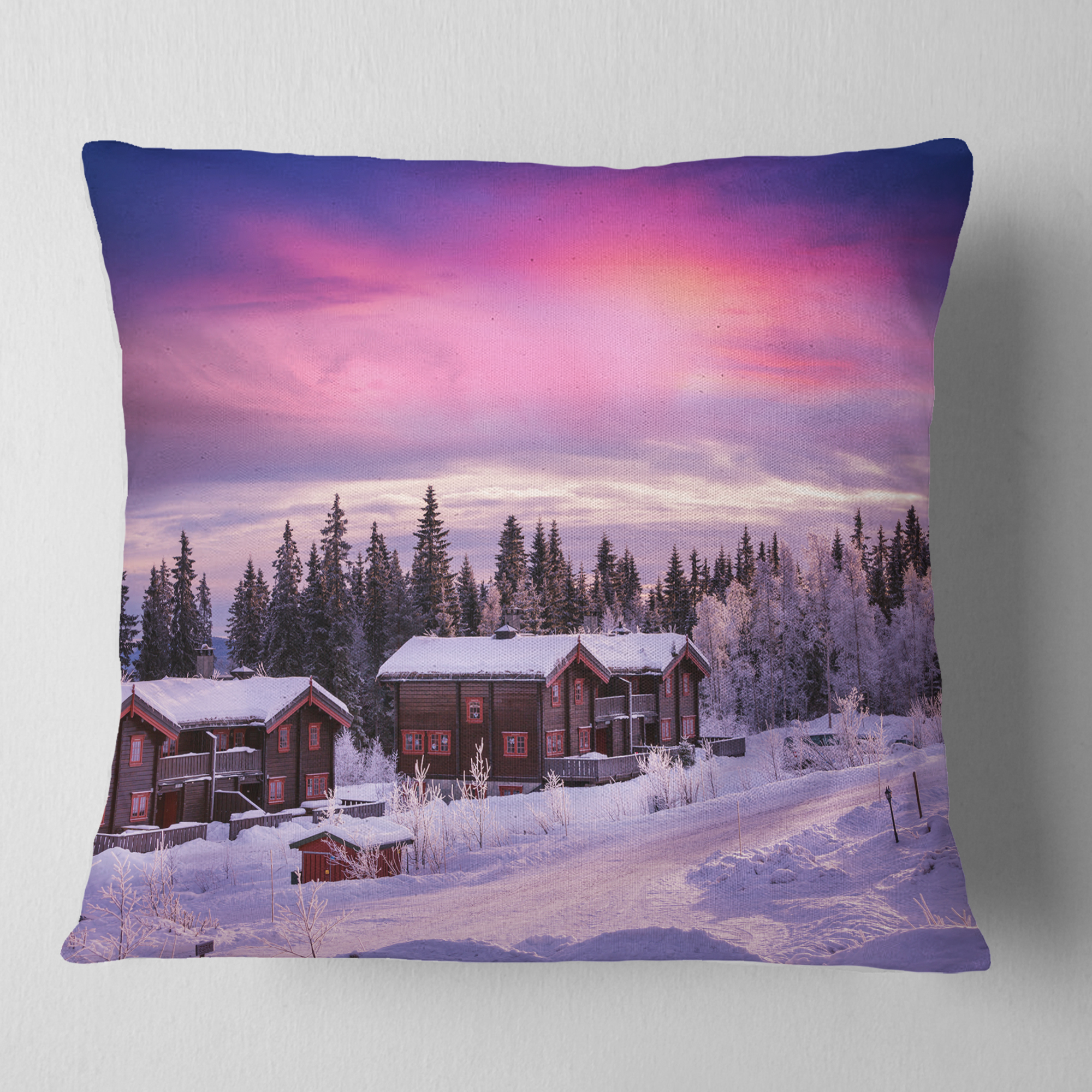 Designart Frosty Winter Resorts in Forest - Landscape Wall Throw Pillow - 16x16