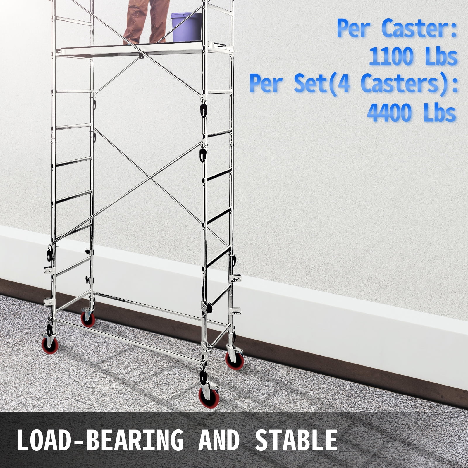 KFFKFF Scaffold Casters, 8" (Set of 4) - Scaffolding Wheels Heavy Duty, 4400 Lbs Per Set - Stem Swivel Casters with Brake, Red Polyurethane - Replacement for Scaffold, Shelves, Workbench