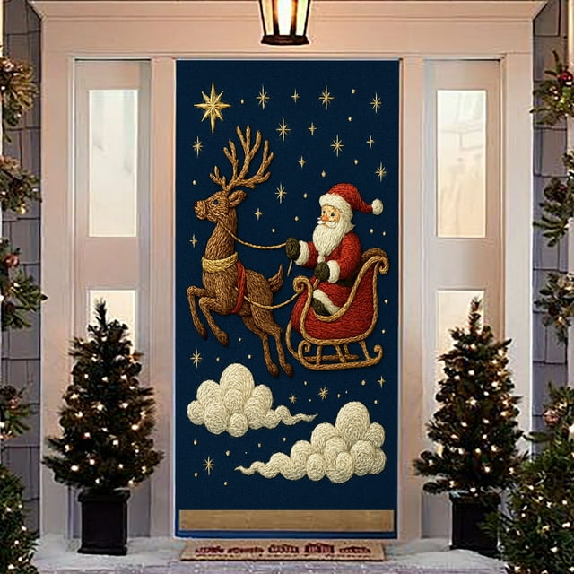 Cortina navideña para puerta | Fondo con escena navideña | Tela de poliéster impermeable | 180 x 90 cm | Decoración reutilizable para el hogar y la tienda