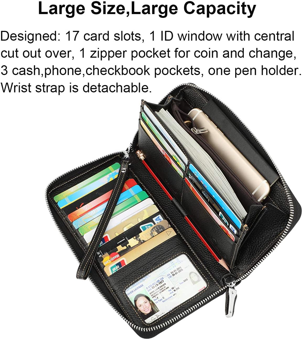 FFpaw Ultra Slim Wallet Leather RFID Blocking Credit Card Holder Bifold  Clutch Coin Zipper Travel Long Purse for Women Girls
