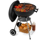 18 Inch Portable Charcoal Grill – Heavy-Duty Round BBQ Grill with Thickened Grilling Bowl, Sturdy with 4 Legs & Wheels for Small Outdoor Barbecue, Camping, Travel, Tailgating & Bac