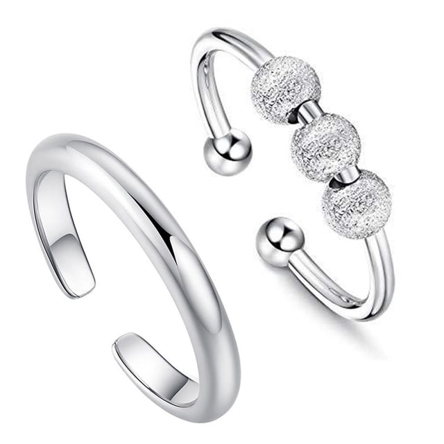 Anillos Giratorios Ajustables Abiertos Fidget Para Mujeres Y Hombres, Anillo Portátil Antiestrés Para La Ansiedad, Anillos De Moda Para Mujer 2 Uds Sweethay AP006162-02