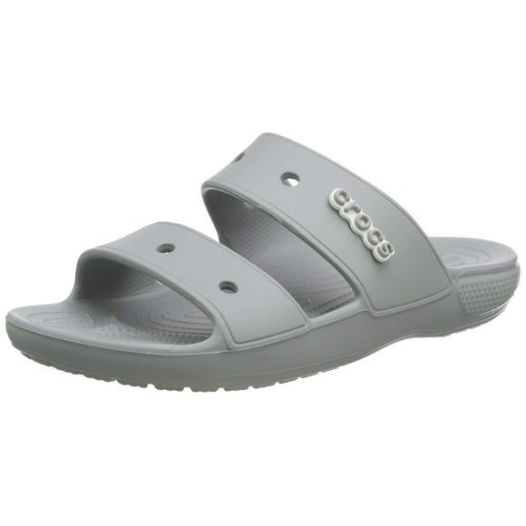Crocs Unisex Men's and Women's Classic Two-Strap Slide Sandals | Slip On Water Shoes, Light Grey, 10 US