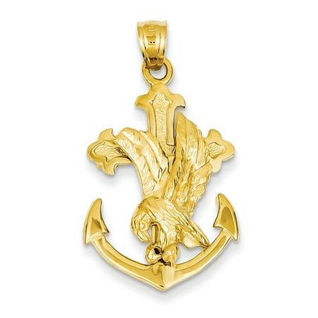 14k Yellow Gold Mariners Cross Crucifix with Eagle Pendant