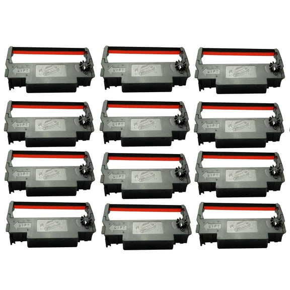 Generic EP30R Compatible Ink Ribbon for Epson ERC 30/34/38, Black/Red, 12 Piece