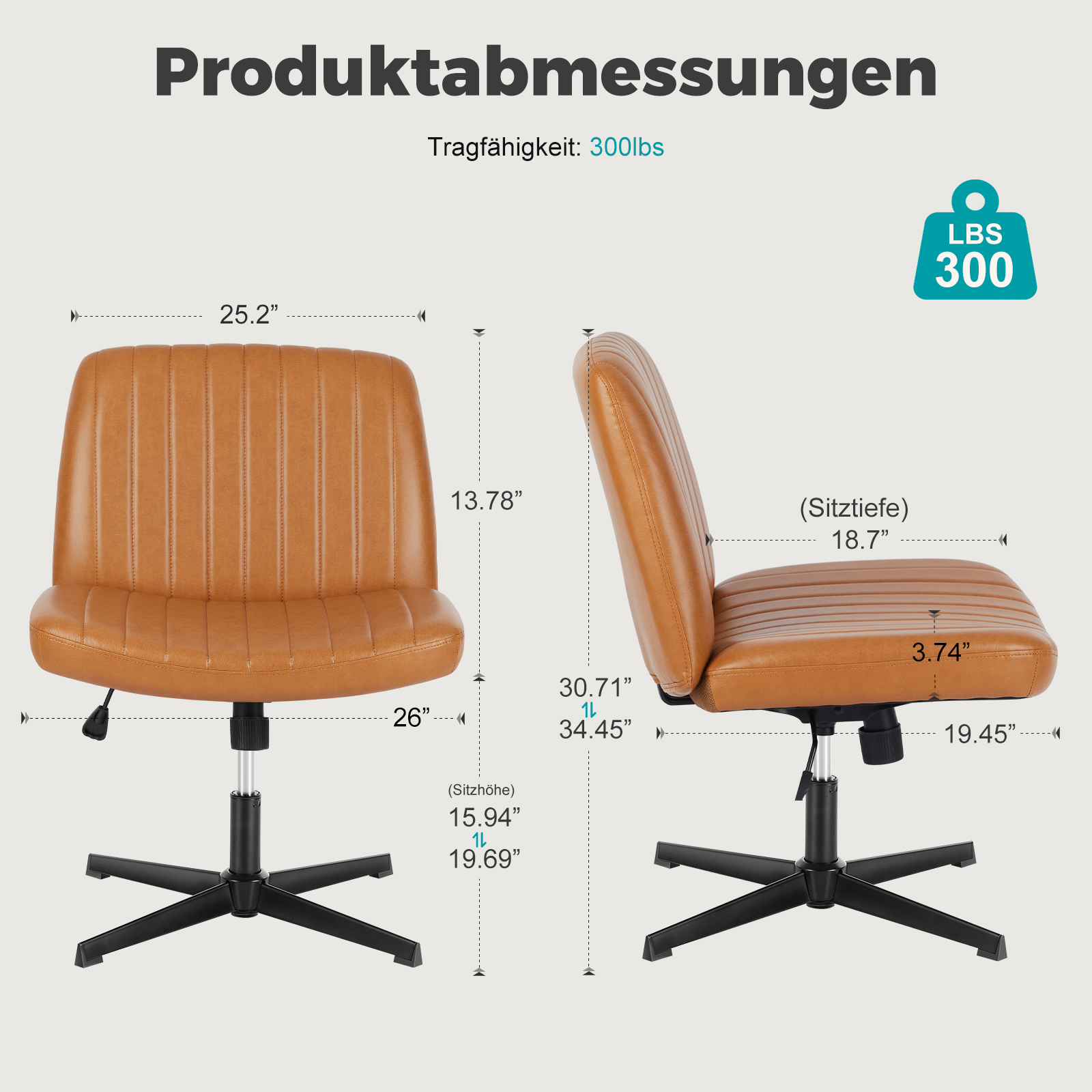 Concetta Armless Criss Cross Legged Desk Chair, Brown photo 2