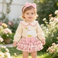 thumbnail image 2 of Faraee Newborn Baby Girl Cute Outfit 0 3 6 9 12 18 Months Duck Embroidery Long Sleeve Romper Floral Layered Skirt Set Infant Fall Clothes with Bow Headband,Beige, 2 of 5