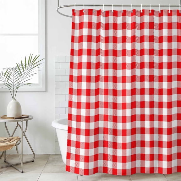 Red White Plaid Waterproof Fabric Shower Curtain,Modern Farmhouse Buffalo Check Gingham Waterproof Fabric Shower Curtain for Bathroom Curtains Bathtubs Shower Curtains with 12 Hooks Standard 60x72