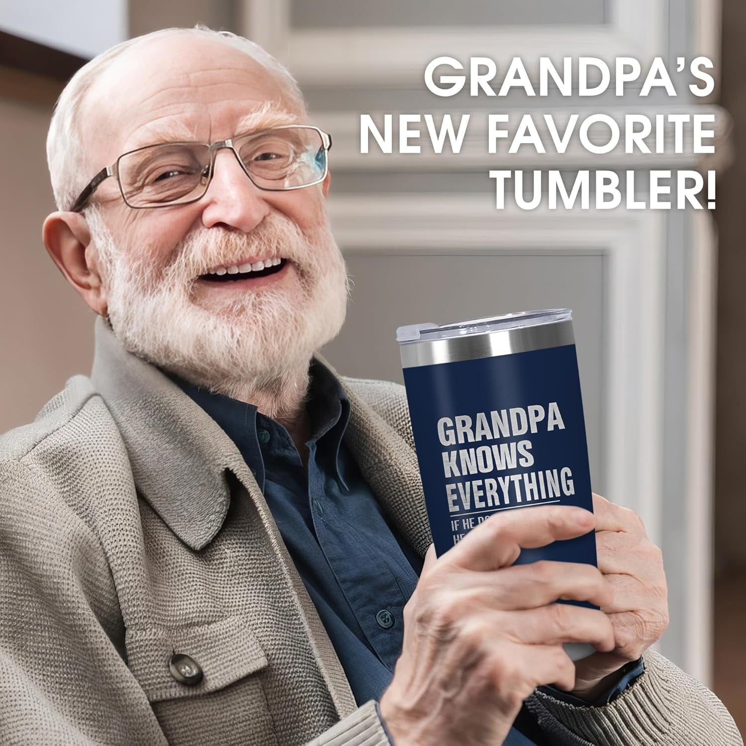 Grandpa Gifts from Grandkids - Stainless Steel Insulated Coffee Tumbler with Lid 20 oz - Father's Day Birthday Gifts for Grandpa Grandfather Papa, Funny Tumbler for Men
