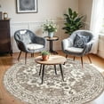 thumbnail image 2 of General Washable Oriental Area Rug - 6ft Round Rugs for Living Room Soft Carpet for Bedroom Waterproof Floral Distressed Indoor Stain Resistant Non-Shedding Floor Carpets (Beige, 6ft-Round), 2 of 12