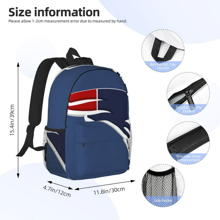 New England Patriots Backpack 15.4in Fashionable Bookbag Sports Leisure School Bag Outdoor Travel Laptop Bag for Boys Girls Teenagers Adults Walmart