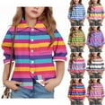 thumbnail image 2 of JTSRKL Kids Boys Girls Rainbow Striped T-Shirts Lightweight Casual Fall Spring Summer Roll up Long Sleeve Button Down Beach Vacation Tees Tops with Pockets Hot Pink 9-10 Years, 2 of 7