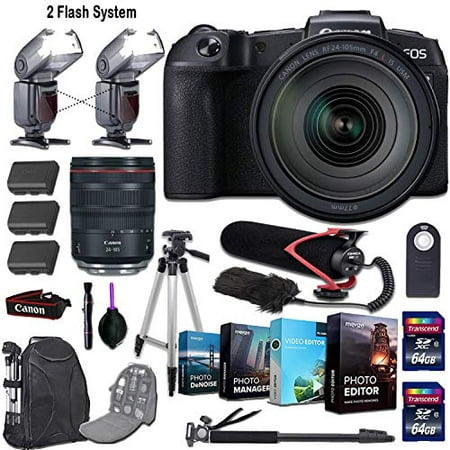 Canon EOS R Mirrorless Camera and Canon RF 24-105mm f/4L is USM Lens + 2 Flash System with Deluxe Accessory Kit (4-Pack Photo/Video Editing Software, Pro Microphone w/Windshield and (Best Mirrorless Camera System)