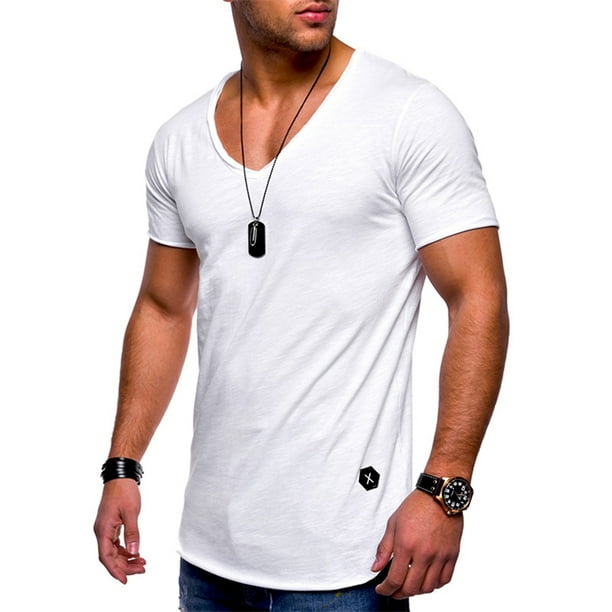 Avamo Mens Casual Solid Color T-Shirt Stretch Muscle T Shirts Short ...