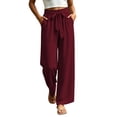 thumbnail image 5 of ZHYou No Boundarie Flowy Pants for Women Tied Elastic Waisted Breathable Lightweight Casual Wide Leg Trousers,Wine,Size 2XL, 5 of 8