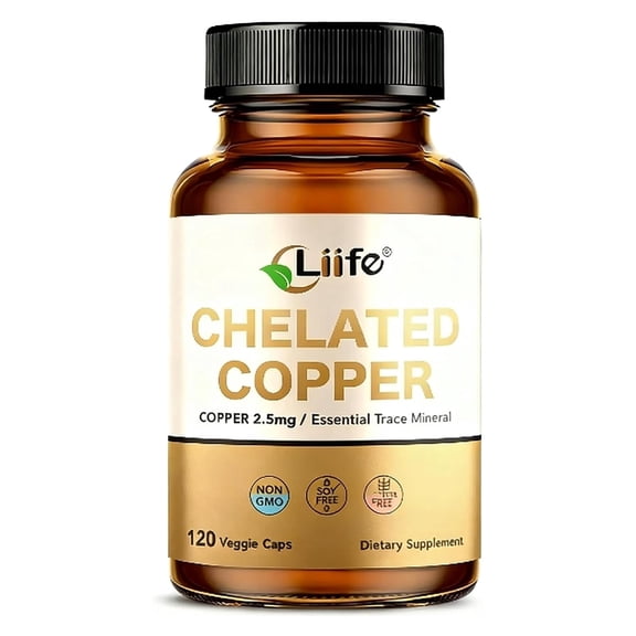 Liife Albion Chelated Copper 2.5mg, Copper Supplements, Supporting Red Blood Cells, Collagen, and Energy Production, 120 Veggie Capsules