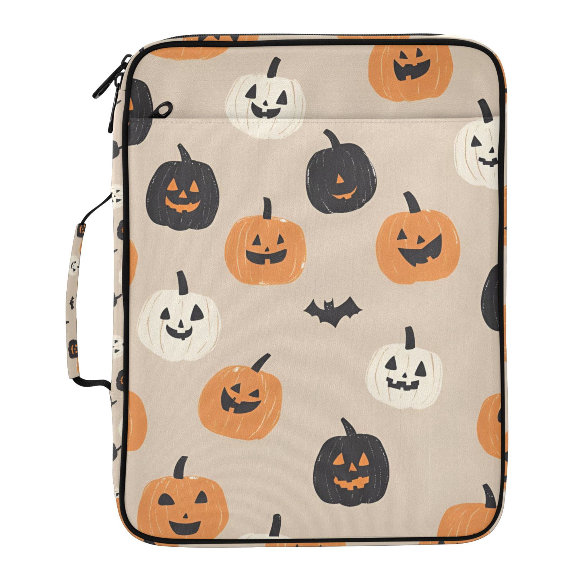 FORMRS Accordion File Folder A4 Size 7-Pocket Expanding Document Organizer Bag with 3 Ring Binder, Beige Halloween Pumpkin