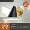 thumbnail image 5 of Pryce 1 Light Matte Black and Gold Satin Brass Mid-Century Modern Wall Sconce Fixture with Metal Cone Shade, 5 of 11